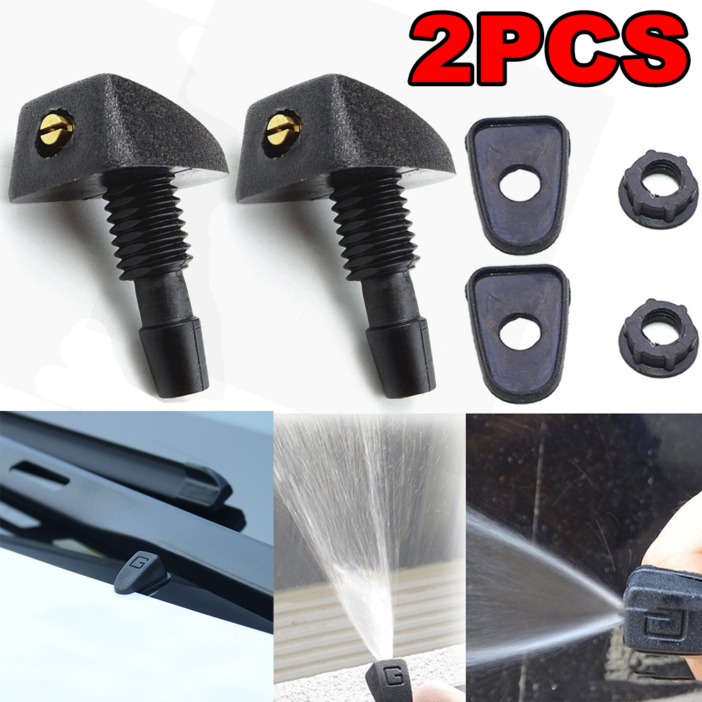 Car Wiper - ชุดหัวฉีดน้ำล้างกระจกหน้ารถยนต์ 2 ชิ้น แบบพัดลม พร้อมฝาครอบ ใช้ได้กับรถยนต์ทั่วไป
