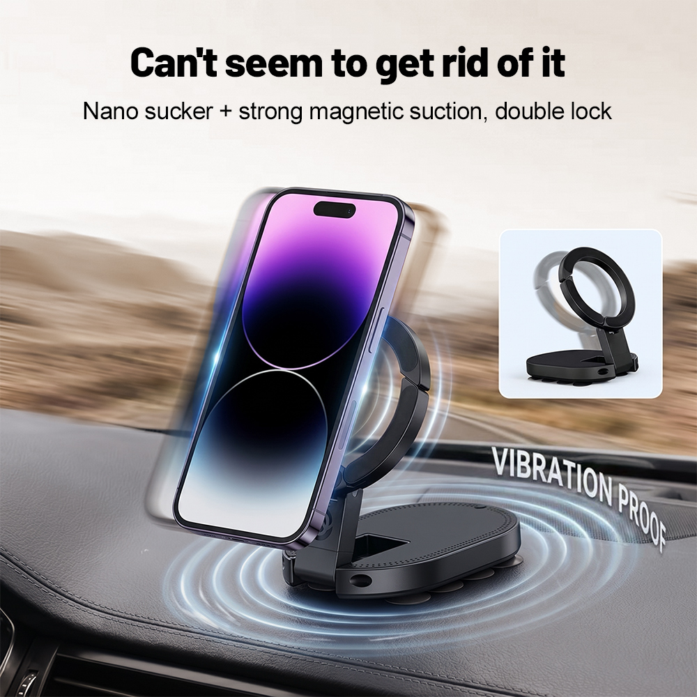 Car Cable Organizer - 360 ° ที่วางโทรศัพท์แม่เหล็กแบบหมุนได้ 3-in-1 พร้อมถ้วยดูด ปรับมุมได้หลายทิศทาง
