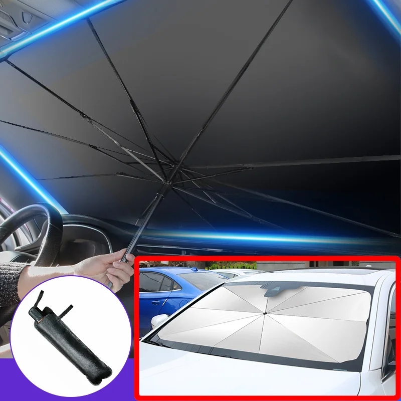 Windshield Sun Shade - แผ่นบังแดดรถยนต์แบบพับได้ ป้องกันแสงแดด ป้องกันรังสียูวี ป้องกันความร้อน ครอบคลุมกระจกหน้ารถ อุปกรณ์เสริมป้องกันกระจกหน้ารถ